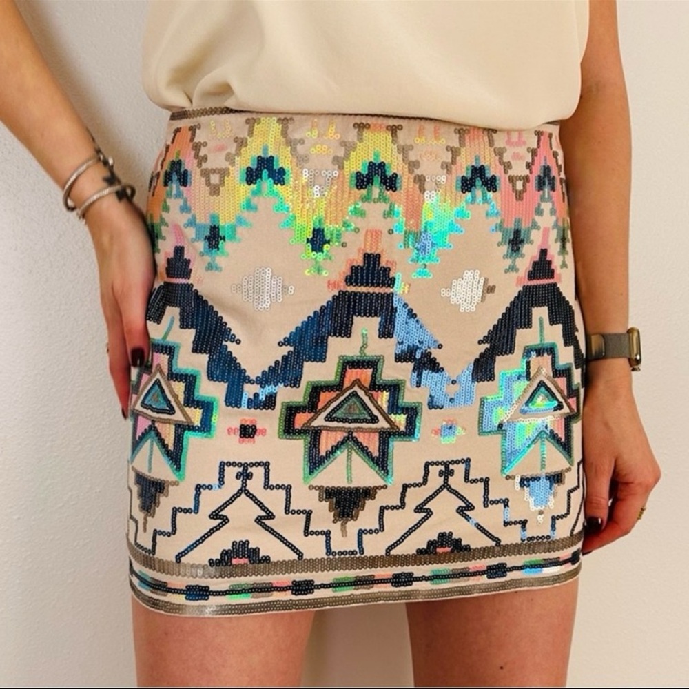 Express Multicolor Sequin Mini Skirt